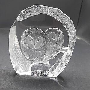 Nybro Swedish Glass Owl Pair